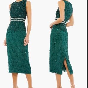 NWOT MAC DUGGAL Sleeveless High Neck Midi Sheath Dress NEW Size 4 deep emerald
